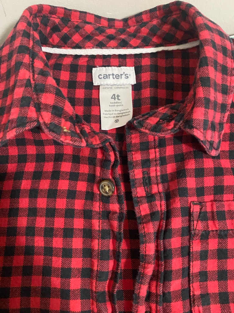 Kids Boy Carter's Red And Black Buffalo Plaid Button-Up Shirt Size 4t